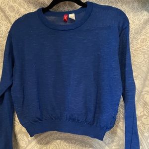 Blue Crew Neck Cropped Sweater